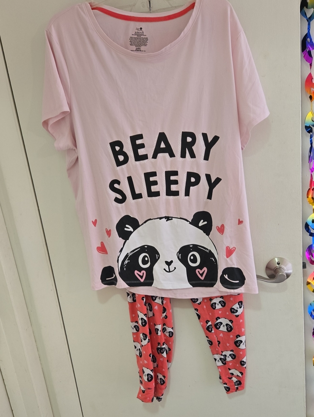 Pink 'Beary Sleepy' Panda Pajama Set